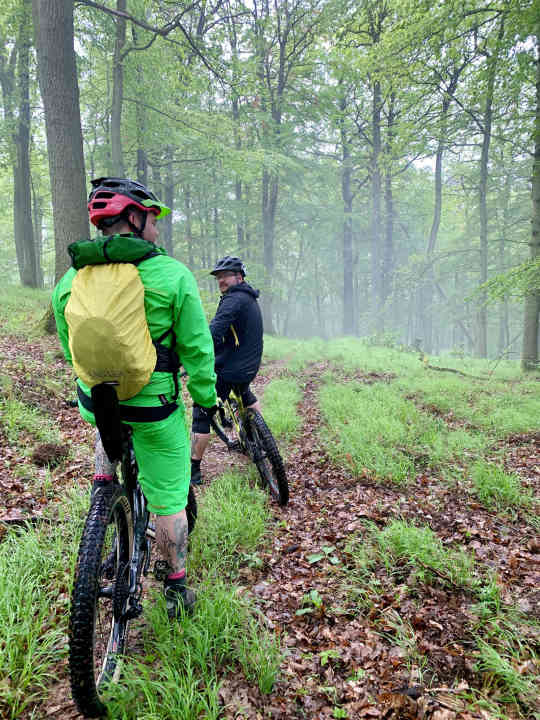 Patrick (front) and Alex were well prepared for the bad weather and even equipped with a few extra watts.