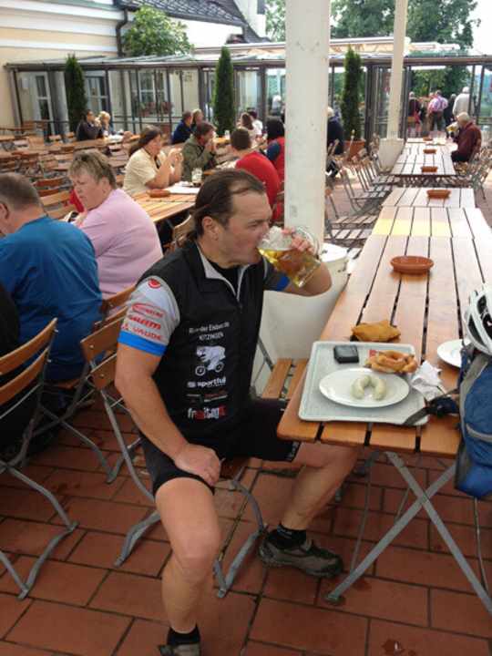   Beer and veal sausages at Andechs Monastery