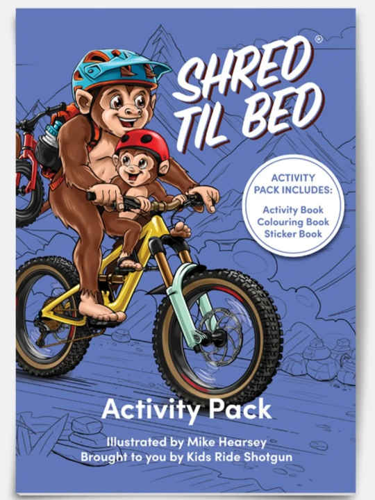 Mountainbike-Spaß für zu Hause verspricht das dreiteilige Shred Til Bed Activity Pack.
