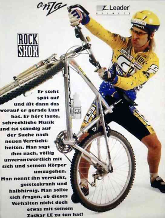 Hans Rey in den Pioniertagen des Mountainbiking: extrem, bunt, schräg