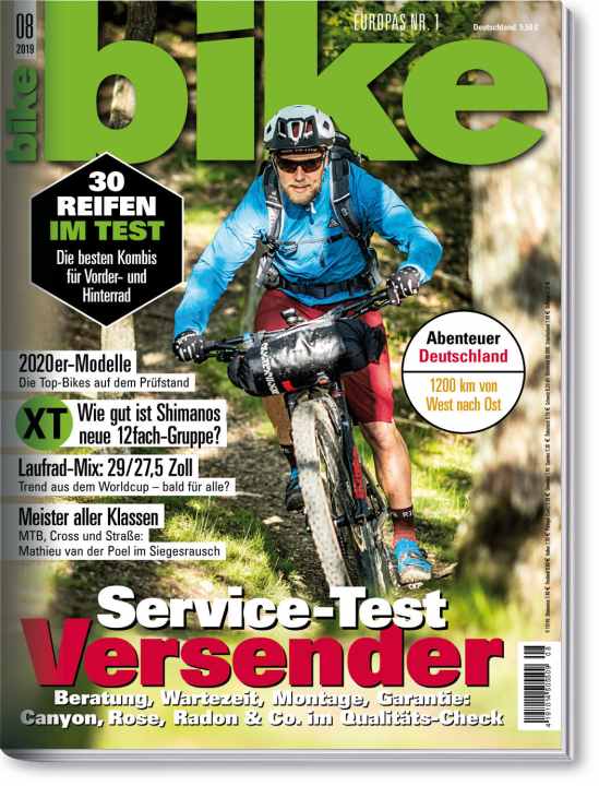    BIKE 8/2019 – ab 2. Juli im Handel. Sie erhalten die neue BIKE bis zum 5. August am Kiosk und auch darüber hinaus in unserem <a href="https://www.delius-klasing.de/zeitschriften" target="_blank" rel="noopener noreferrer">Onlineshop</a>  sowie als                  Digital-Ausgabe  für alle Endgeräte – so lange der Vorrat reicht. Hier die Top-Themen dieser Ausgabe: