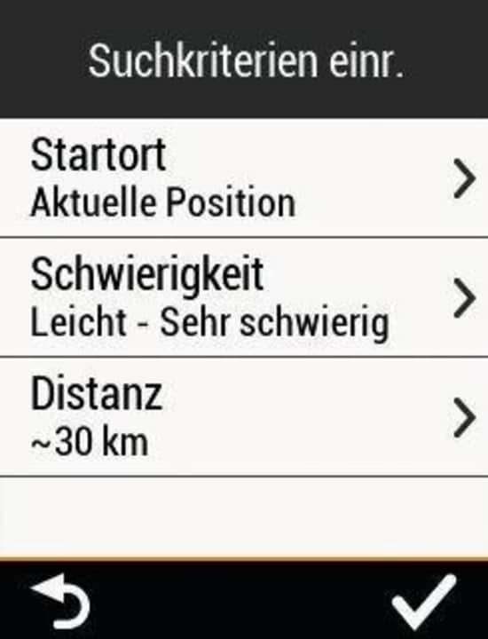 Hilfe bei der Tourenplanung gefällig? Der Garmin Edge 830 verarbeitet verschiedene Kriterien wie Distanz, Schwierigkeit und Startrichtung und sucht nach passenden Strecken im Garmin-Routen-Portal.