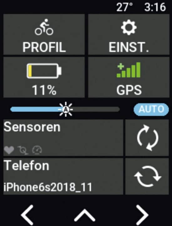 Informationsdichte des Garmin Edge 840: Grundeinstellungen werden mit einem Wisch sichtbar.