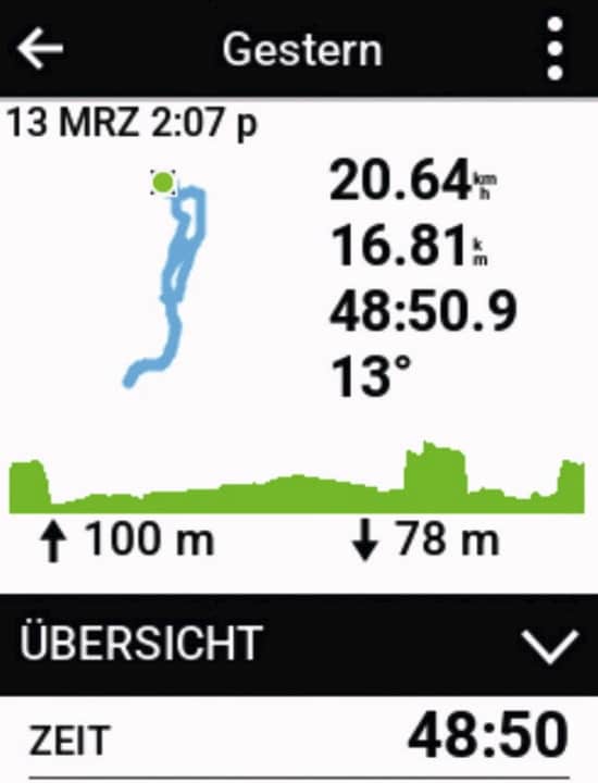 Information density of the Garmin Edge 840: Views such as route or menu items can be activated by touch.