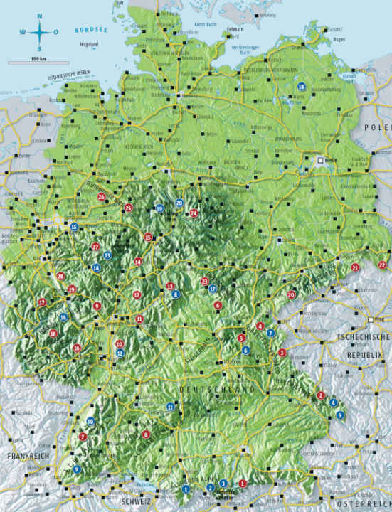   The map shows the best MTB areas and bike parks throughout Germany.