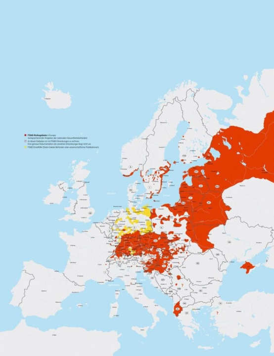 Hier eine europäische Risikokarte, wo Zecken besonders häufig vorkommen.