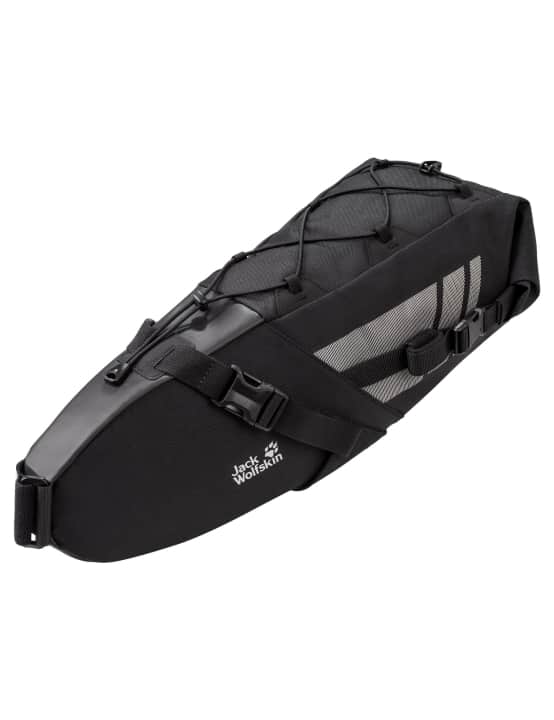 The slim, streamlined SEAT BAG offers a further 10 litres of storage space; an outer pocket serves as a tent pole holder. A simple, elasticated strap for attaching an additional jacket, energy bar or other utensils allows the rider easy access. Weight: 400 g; RRP: 89.95 €