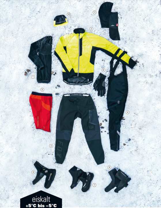   Freezing cold: +5 °C to -5 °C. If the thermometer drops below five degrees, insulation is particularly important - especially on the arms and legs. 