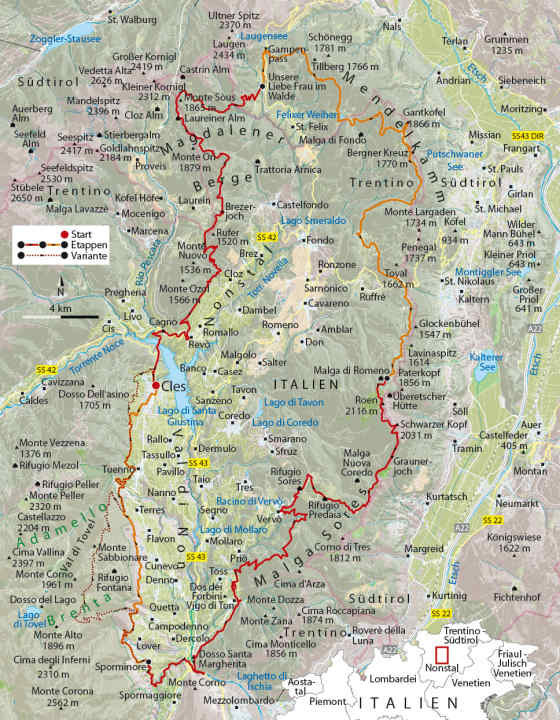   Italy: Val di Non - 4 day routes at a glance