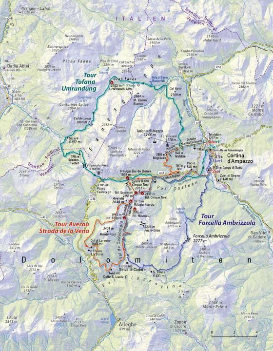 Cortina d’Ampezzo ist wirklich umzingelt von Dolomiten-Promigipfeln.