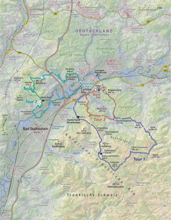 The "Gottesgarten" with the three new trail laps of Lichtenfels.