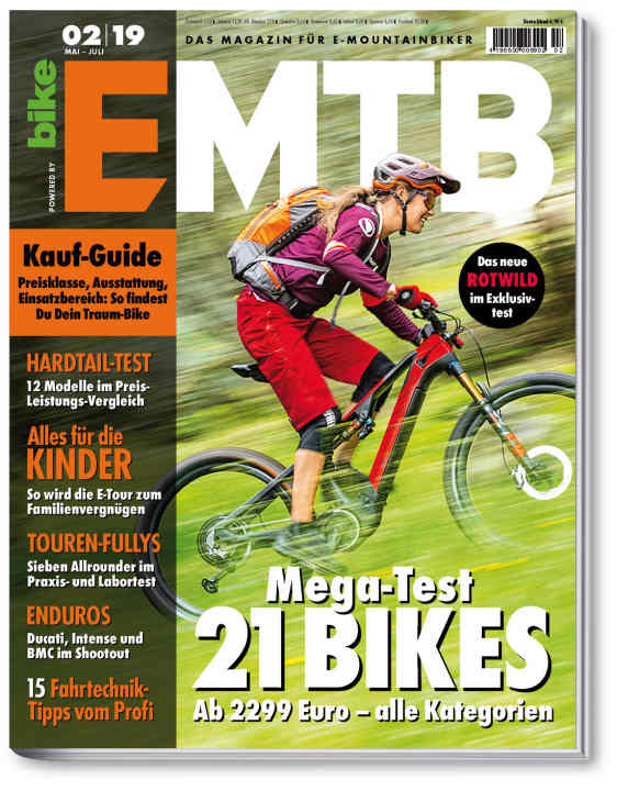    EMTB 2/19 - The magazine for e-mountain bikers is in stores from 14 May. You can get the new EMTB conveniently in the <a href="https://www.delius-klasing.de/abo-shop/?zeitschrift=233&utm_source=emb_web&utm_medium=red_heftinfo&utm_campaign=abo_emb" target="_blank" rel="noopener noreferrer">subscription</a>, at newsagents and also in our <a href="https://www.delius-klasing.de/emtb" target="_blank" rel="noopener noreferrer">online shop</a> and as <a href="http://digital.emtb-magazin.de/" target="_blank" rel="noopener noreferrer nofollow">digital edition</a> for all end devices.