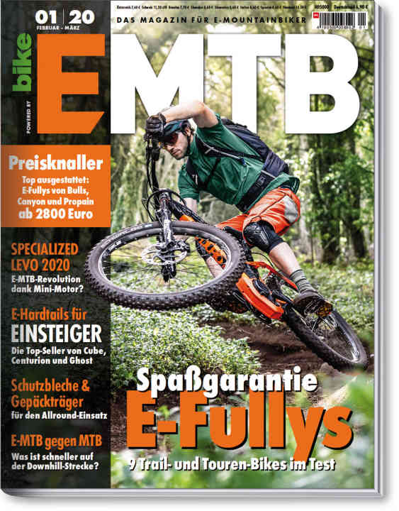    EMTB 1/20 - The magazine for e-mountain bikers is in stores from 18 February. You can get the new EMTB conveniently in the <a href="https://www.delius-klasing.de/abo-shop/?zeitschrift=233&utm_source=emb_web&utm_medium=red_heftinfo&utm_campaign=abo_emb" target="_blank" rel="noopener noreferrer">subscription</a>, at newsagents and also in our <a href="https://www.delius-klasing.de/emtb" target="_blank" rel="noopener noreferrer">online shop</a> and as <a href="http://digital.emtb-magazin.de/" target="_blank" rel="noopener noreferrer nofollow">digital edition</a> for all end devices.