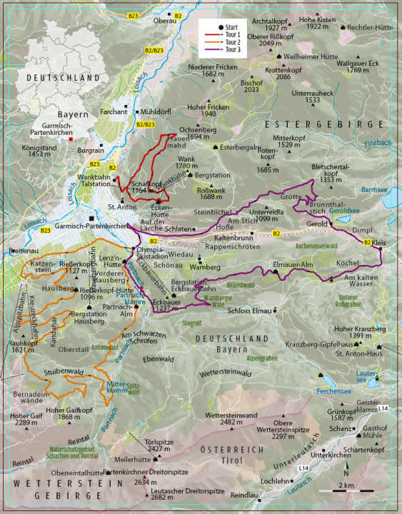   Drei Trailvarianten in Garmisch im Überblick