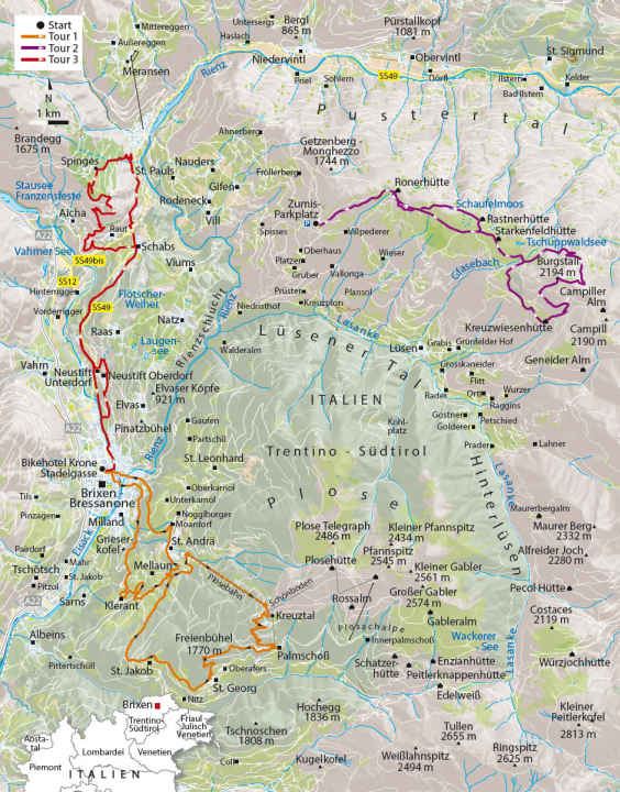   Die drei MTB-Touren um Brixen in der Übersicht