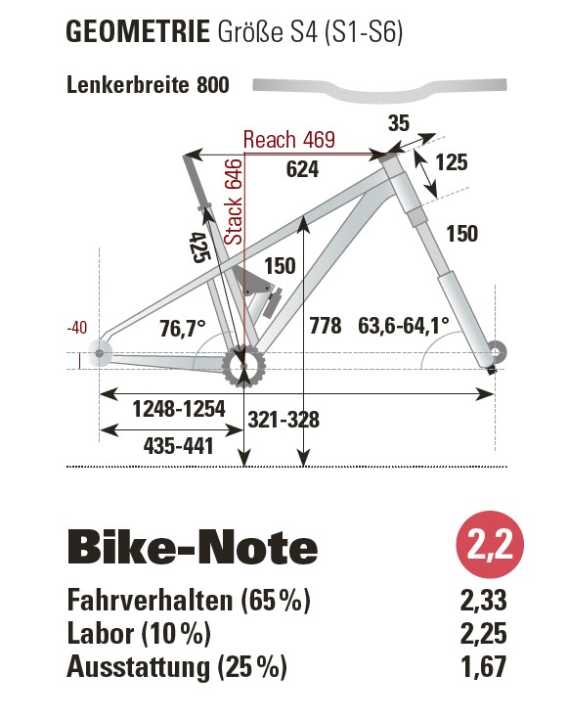 Geometry data and final grades for the Specialized Stumpjumper