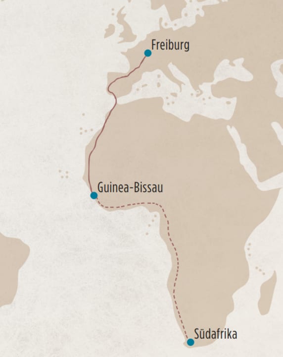 Voici l'itinéraire (prévu) de Wiebke de Fribourg au Cap