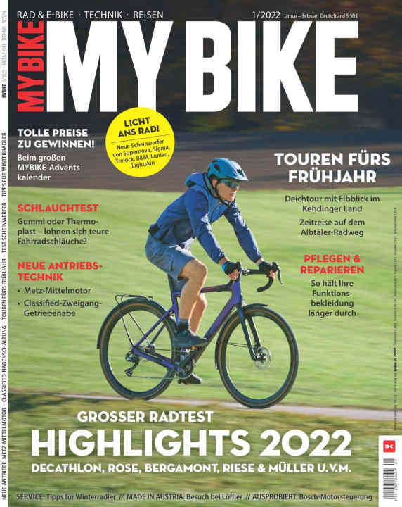 You can find the inner tube test, current bike tests as well as travel and service topics in MYBIKE 1/2022 - on sale now. Order MYBIKE <a href="https://www.delius-klasing.de/mybike" target="_blank" rel="noopener noreferrer nofollow">free home delivery</a>, as a <a href="https://digital.mybike-magazin.de/de/profiles/0e8d5977a733/editions" target="_blank" rel="noopener noreferrer nofollow">digital edition</a> or read MYBIKE in the app for your <a href="https://apps.apple.com/en/app/mybike-magazin/id857576683" target="_blank" rel="noopener noreferrer nofollow">Apple-iOS</a> - or <a href="https://play.google.com/store/apps/details?id=de.delius_klasing.trekkingbike" target="_blank" rel="noopener noreferrer nofollow">Android</a> -device. You can experience MYBIKE <a href="https://www.delius-klasing.de/mybike-lesen-wie-ich-will" target="_blank" rel="noopener noreferrer nofollow">by subscription</a> at a particularly favourable price and conveniently.