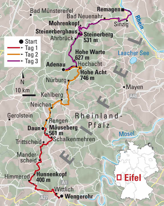   A three-day trip by mountain bike through the ancient volcanic landscape, from the Moselle to the Rhine.