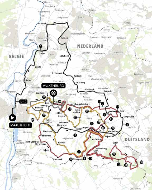 Das Amstel Gold Race der Männer 2026 auf der Karte