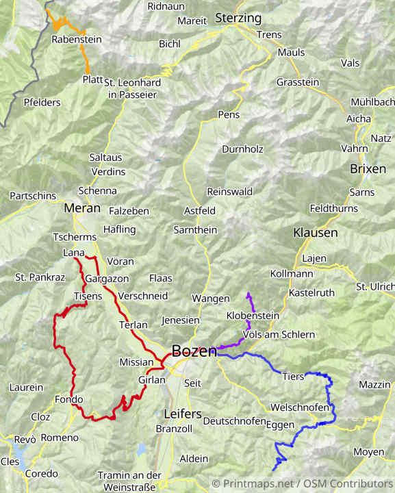 4 circuits dans le Tyrol du Sud : carte, profils d'altitude, données GPS