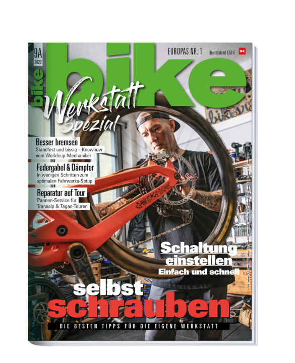 Jetzt lesen: BIKE 9a/2022 – ab 23.08. als Sonderheft für alle Abonnenten. Mit dem Abo lesen Sie <a href="http://www.delius-klasing.de/bike-lesen-wie-ich-will" target="_blank" rel="noopener noreferrer">BIKE besonders günstig und bequem</a>. Sie können sich auch das <a href="https://www.delius-klasing.de/bike-werkstatt-spezial-bik-2022-09a" target="_blank" rel="noopener noreferrer">BIKE Werkstatt Spezial direkt nach Hause bestellen</a> oder die Digital-Ausgabe in der BIKE App für <a href="https://apps.apple.com/at/app/delius-klasing-kiosk/id1588235359" target="_blank" rel="noopener noreferrer nofollow">iOS</a> oder <a href="https://play.google.com/store/apps/details?id=delius.klasing.android" target="_blank" rel="noopener noreferrer nofollow">Android</a> lesen.
