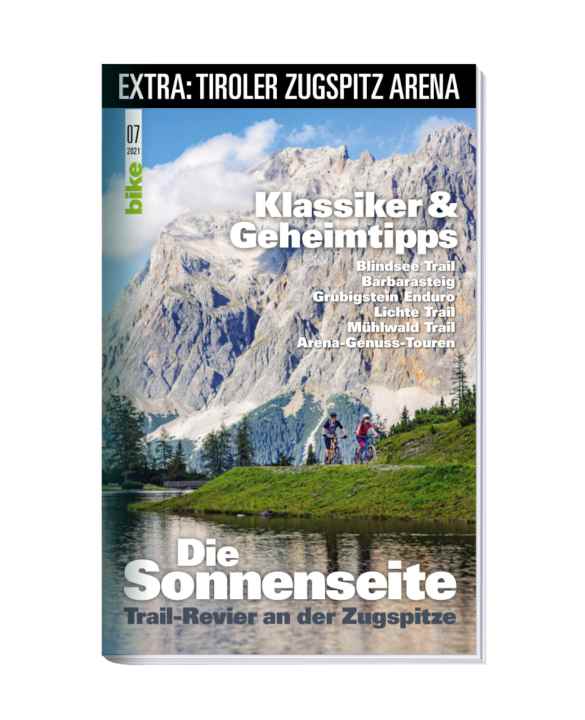   From pleasure biking to trail adventures: five of the best tours on the Austrian side of the Zugspitze with all the details. The XXL tour special was published in BIKE 7/2021 as a special issue of BIKE magazine with the support of the Tiroler Zugspitz Arena. Order the complete issue of <a href="https://www.delius-klasing.de/bike" target="_blank" rel="noopener noreferrer">BIKE for free delivery to your home</a> or read the digital edition in the BIKE app for <a href="https://itunes.apple.com/en/app/bike-das-mountainbike-magazin/id447024106?mt=8" target="_blank" rel="noopener noreferrer nofollow">iOS</a> or <a href="https://play.google.com/store/apps/details?id=com.pressmatrix.bikeapp" target="_blank" rel="noopener noreferrer nofollow">Android</a> . You can read <a href="http://www.delius-klasing.de/bike-lesen-wie-ich-will?utm_campaign=abo_2020_6_bik_lesen-wie-ich-will&utm_medium=display&utm_source=BIKEWebsite" target="_blank" rel="noopener noreferrer">BIKE with a subscription</a> particularly cheaply and conveniently.