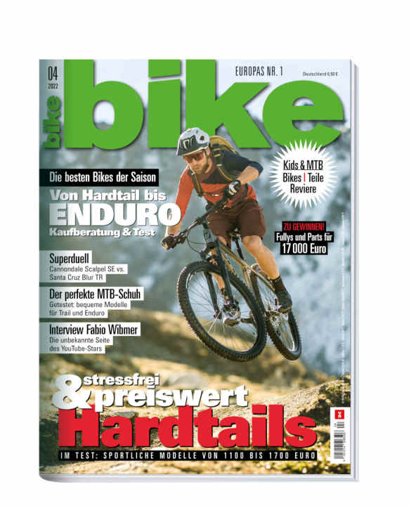 BIKE 04/2022 - with over 25 pages focussing on "Kids & Bikes", good-and-cheap hardtails in the test and the best bikes of the 2022 season - read it now! Order the <a href="https://shop.delius-klasing.de/bike-04-2022-p-BIK-2022-04/" target="_blank" rel="noopener noreferrer">BIKE free of shipping costs to your home</a> or read the digital edition in the BIKE app for<a href="https://apps.apple.com/at/app/dk-magazin-kiosk/id1588235359" target="_blank" rel="noopener noreferrer"> iOS</a> or <a href="https://play.google.com/store/apps/details?id=delius.klasing.android" target="_blank" rel="noopener noreferrer nofollow">Android</a>. You can experience the <a href="https://shop.delius-klasing.de/zeitschriften/radsport/bike/?selected_product=KP0005831p" target="_blank" rel="noopener noreferrer">BIKE subscription</a> at a particularly favourable price and conveniently.