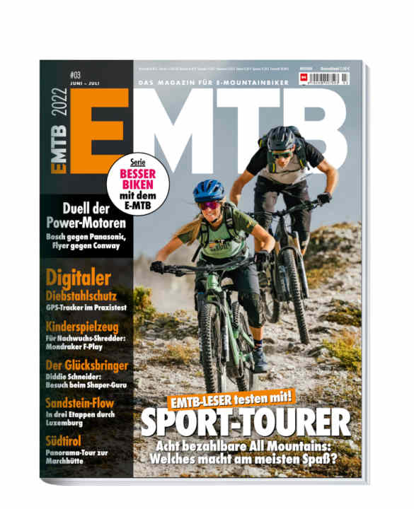   <a href="https://www.delius-klasing.de/emtb-03-2022-emb-2022-03" target="_blank" rel="noopener noreferrer">EMTB 03/2022</a> - now on sale. You can obtain the new EMTB conveniently in the <a href="https://www.delius-klasing.de/abo-shop/?zeitschrift=233&utm_source=emb_web&utm_medium=red_heftinfo&utm_campaign=abo_emb" target="_blank" rel="noopener noreferrer">subscription</a>, in our <a href="https://www.delius-klasing.de/emtb" target="_blank" rel="noopener noreferrer">online shop</a> and as an app edition for <a href="https://apps.apple.com/de/app/emtb-magazin/id1079396102" target="_blank" rel="noopener noreferrer nofollow">Apple</a> and <a href="https://play.google.com/store/apps/details?id=de.delius_klasing.emtb" target="_blank" rel="noopener noreferrer nofollow">Android</a> .