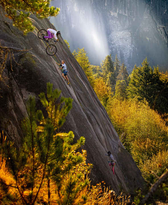 The climbing route is called "Burgers & Fries" and is rated 5+ difficulty. Matt Bolton doesn't care, he wants to go down, not up.