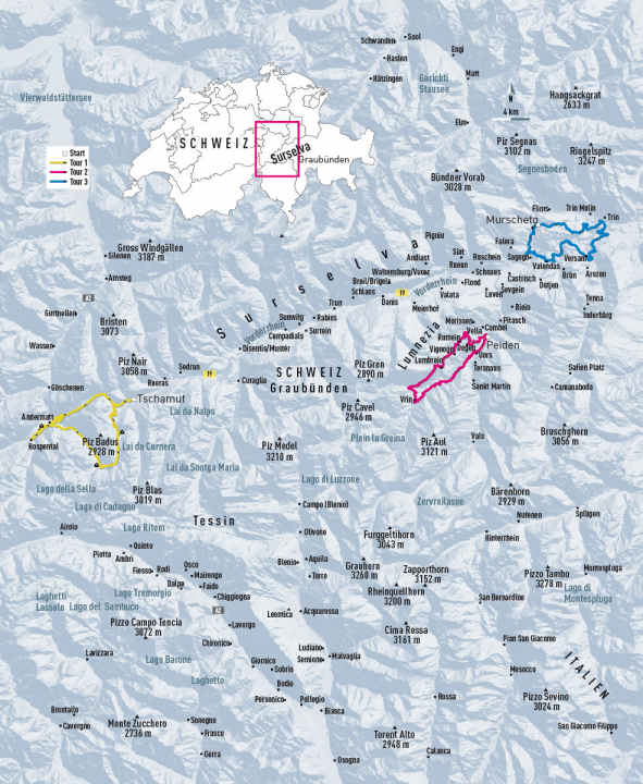   Flims Laax area guide: The tours in the overview map