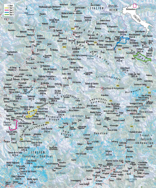  Kartenübersicht: E-MTB-Touren in Latemar und Sexten