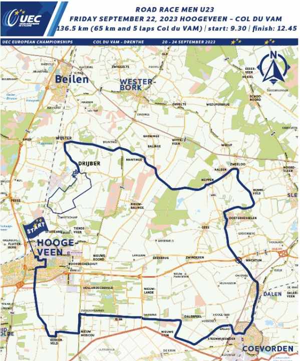 The route of the 2023 European Championship men's U23 road race