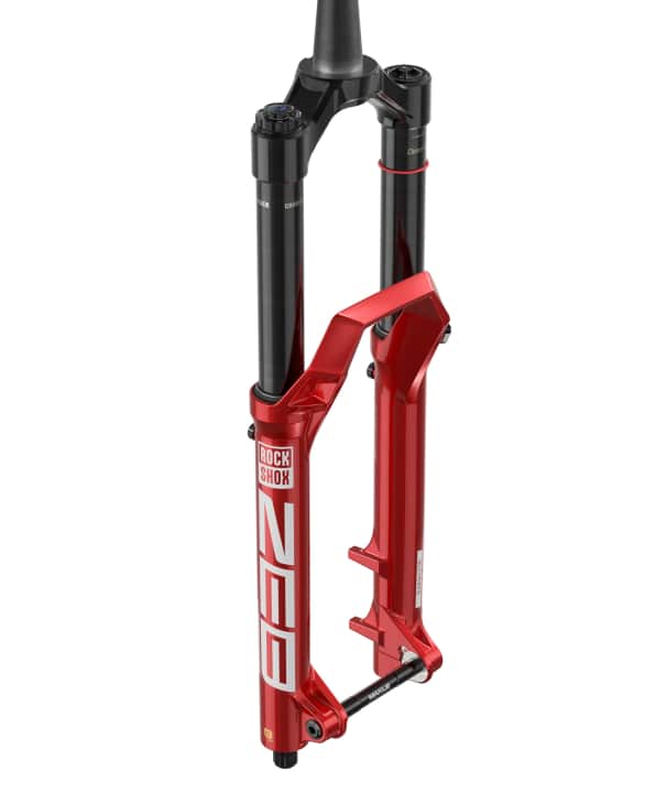 For 2025, the Rockshox ZEB enduro and freeride suspension fork shines in a new red colour.