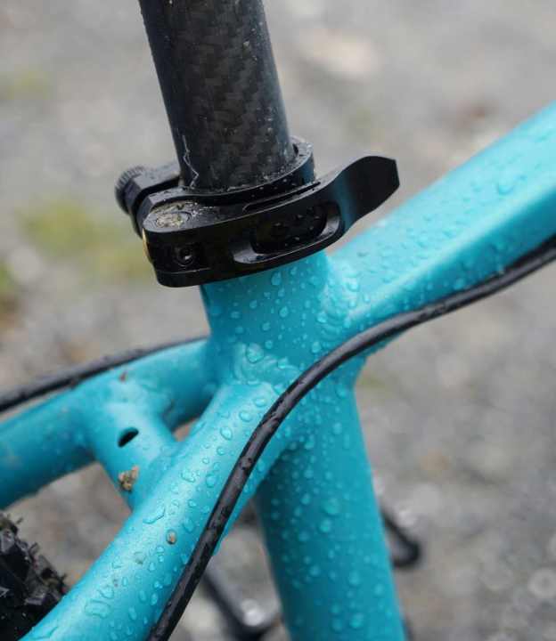 The carbon seat post saves weight.