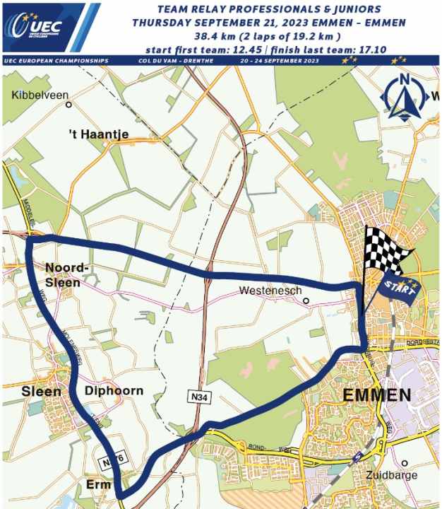 Les parcours des relais mixtes aux Championnats d'Europe de cyclisme 2023