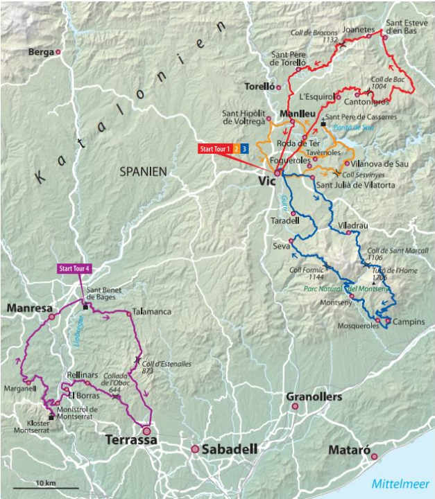 Die vier Touren der Radreise in Katalonien in der Übersicht