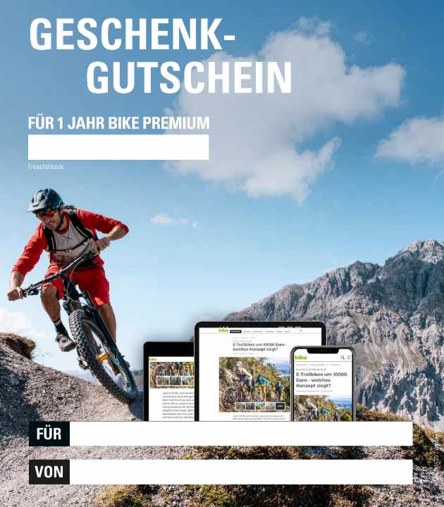 Das ideale Weihnachtsgeschenk für BIKE-Fans: Der Geschenkgutschein für ein Jahr BIKE Premium auf bike-magazin.de