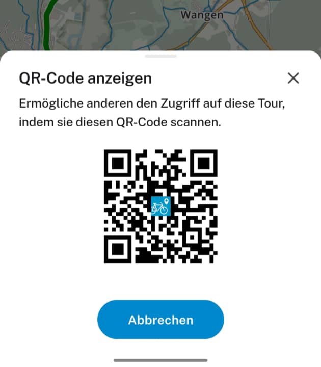 Teilen leicht gemacht?! Mittels QR-Code können andere die Route auf ihr Telefon übernehmen. Oder man kann sie per Mail und einem Link einfach verschicken.