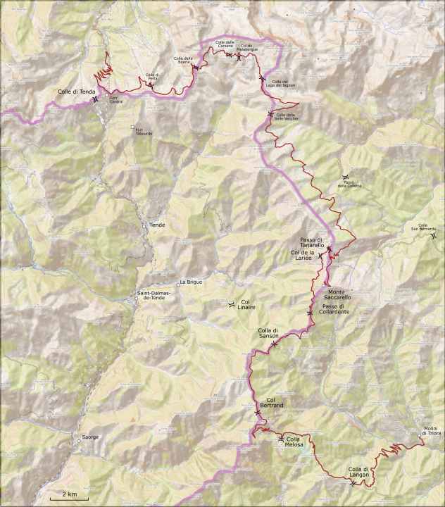 Die Ligurische Grenzkammstraße kann man auch von Tende aus über den Colle di Tenda Richtung Süden fahren.