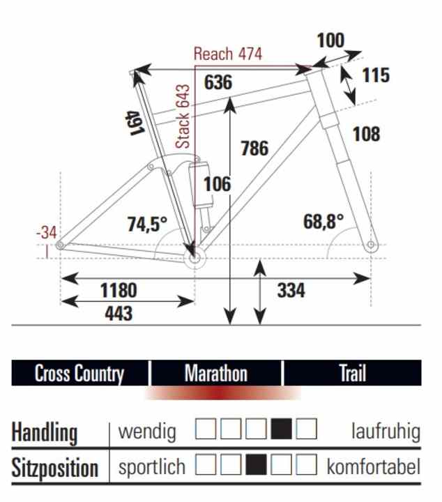 Die Geometrie des Conway RLC FS 7.9 in Rahmengröße L.