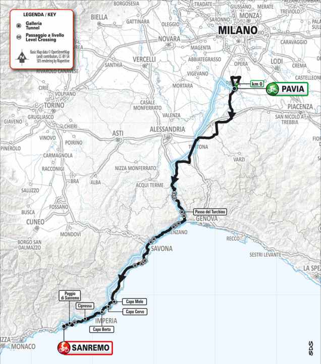 Milan-San Remo 2025 sur la carte