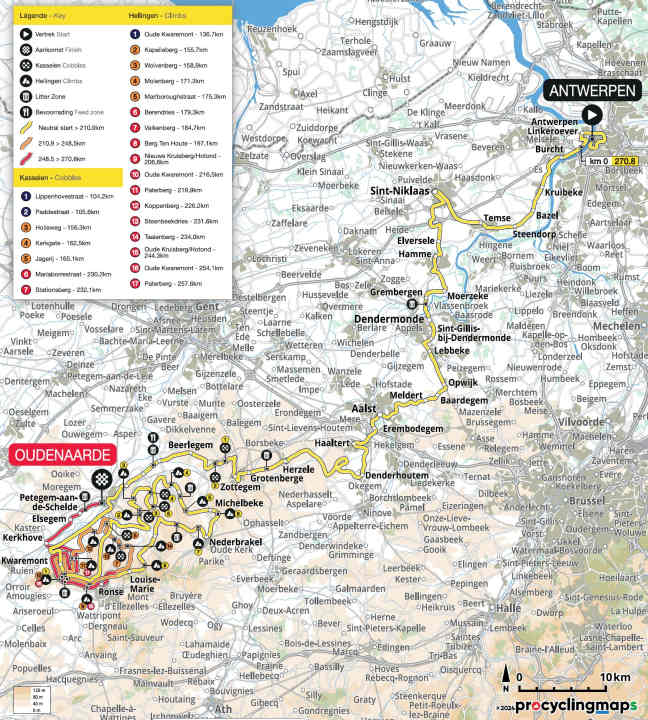 Die Flandern-Rundfahrt 2024 auf der Karte