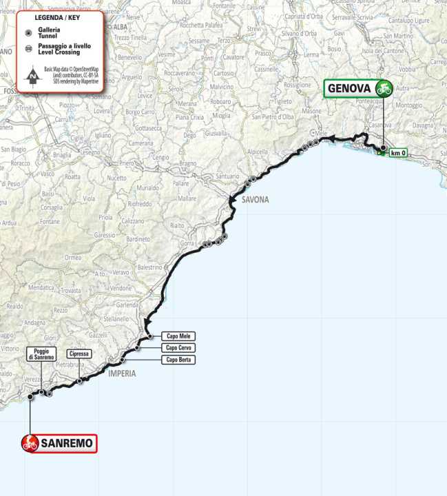 Sanremo Women 2025 sur la carte