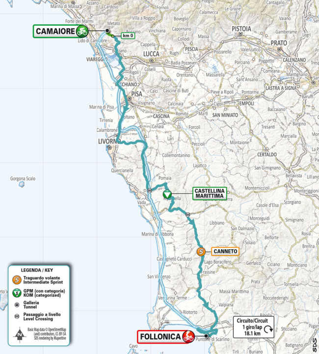 The route of stage 2 of Tirreno-Adriatico 2024