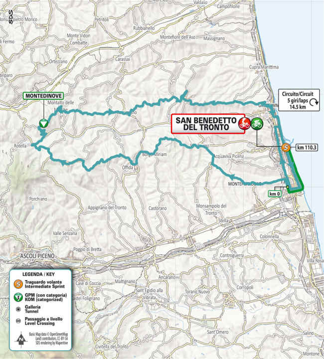 Die Strecke der 7. Etappe von Tirreno-Adriatico 2024