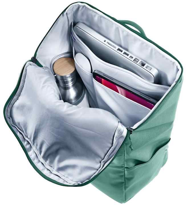 Hell und gut organisiert zeigt sich der City-Rucksack von Deuter - inklusive 16 Zoll Laptop.