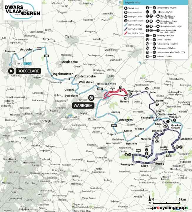 Dwaars door Vlaanderen 2025: The men's race on the map