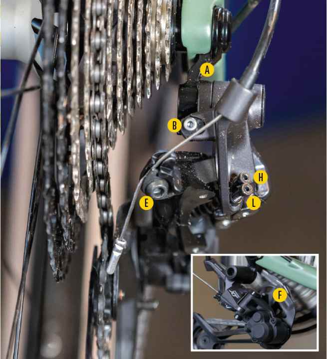 Die Erklärung: Diese Schrauben gibt's an einem aktuellen Shimano XT 12fach-Schaltwerk. Auch alle anderen 12fach-Schaltwerke und ältere Shimano-Schaltwerke sind so aufgebaut.