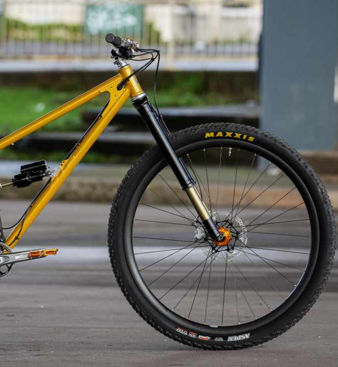 Vorne steckt eine Prototyp-Gabel vom Freiburger-Label Intend.